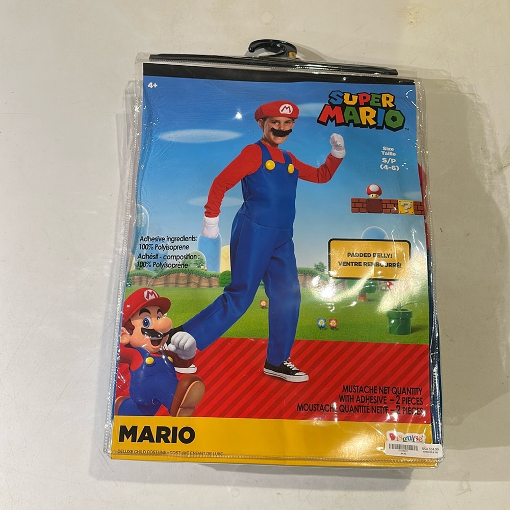 BRAND NEW KIDS SUPER MARIO COSTUME SIZE SM/P (4-6) WITH PADDED BELLY